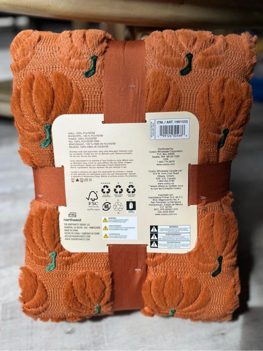 Northwest Embroidered Faux Fur Pumpkin Throw - Orange
